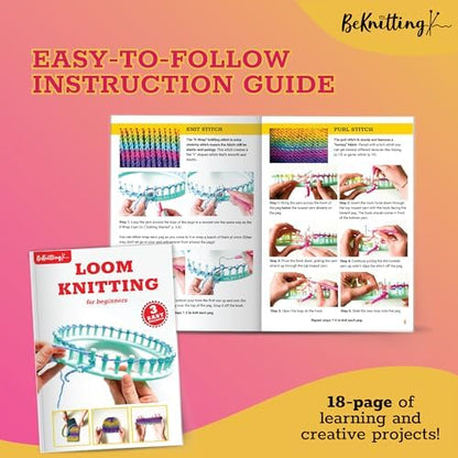 BeKnitting Learn to Knit Loom Kit - DIY Arts &amp; Crafts w/Round Loom, Yarn, Crochet Hook, &amp; Pen | for Kids &amp; Adults | Weaving