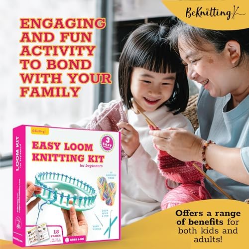 BeKnitting Learn to Knit Loom Kit - DIY Arts &amp; Crafts w/Round Loom, Yarn, Crochet Hook, &amp; Pen | for Kids &amp; Adults | Weaving