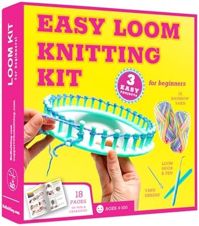 BeKnitting Learn to Knit Loom Kit - DIY Arts &amp; Crafts w/Round Loom, Yarn, Crochet Hook, &amp; Pen | for Kids &amp; Adults | Weaving