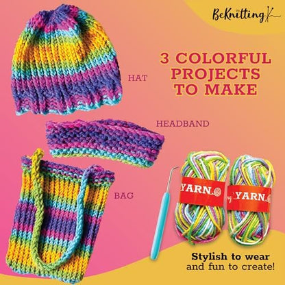 BeKnitting Learn to Knit Loom Kit - DIY Arts &amp; Crafts w/Round Loom, Yarn, Crochet Hook, &amp; Pen | for Kids &amp; Adults | Weaving